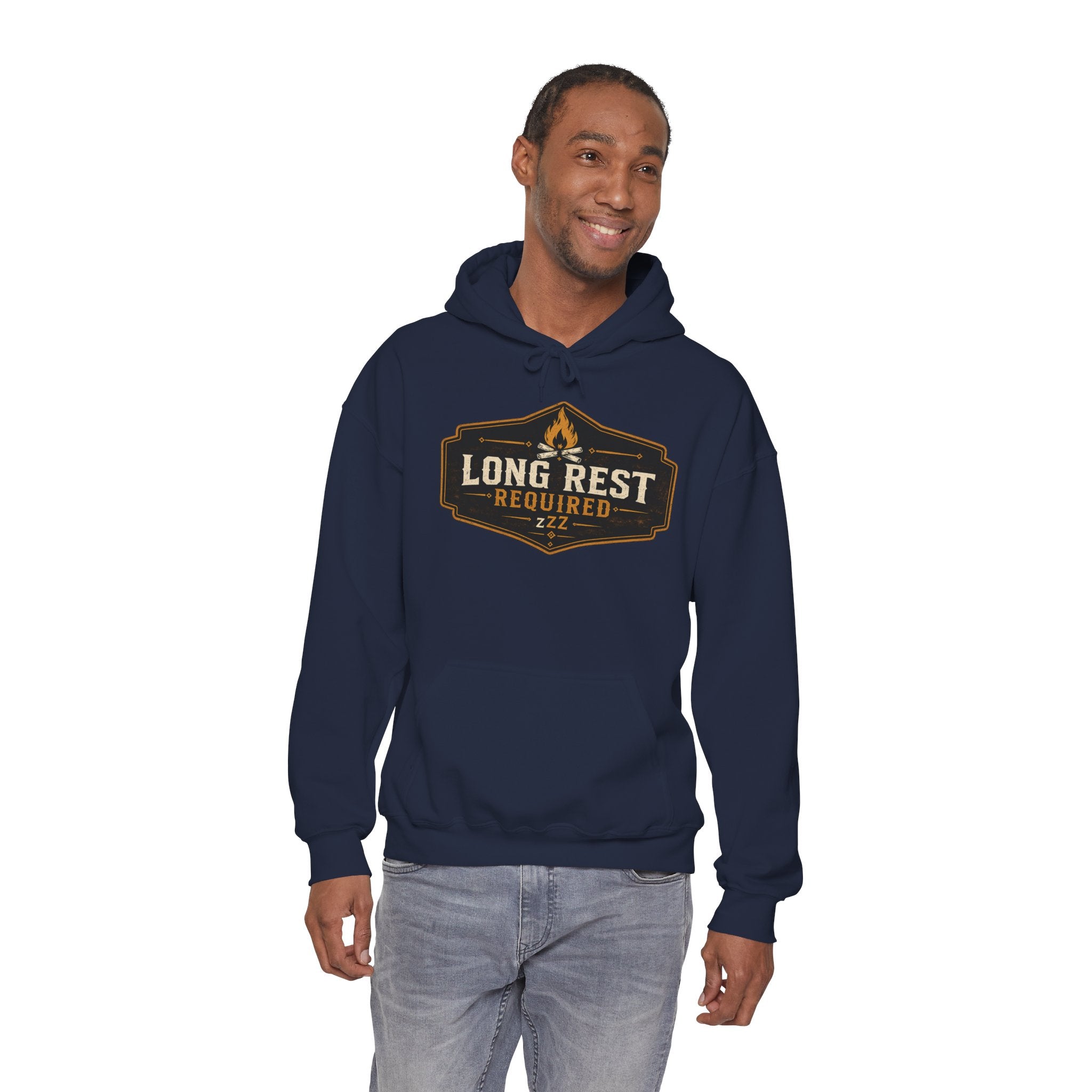 Long Rest Required Hoodie — Camping Campfire Graphic Pullover