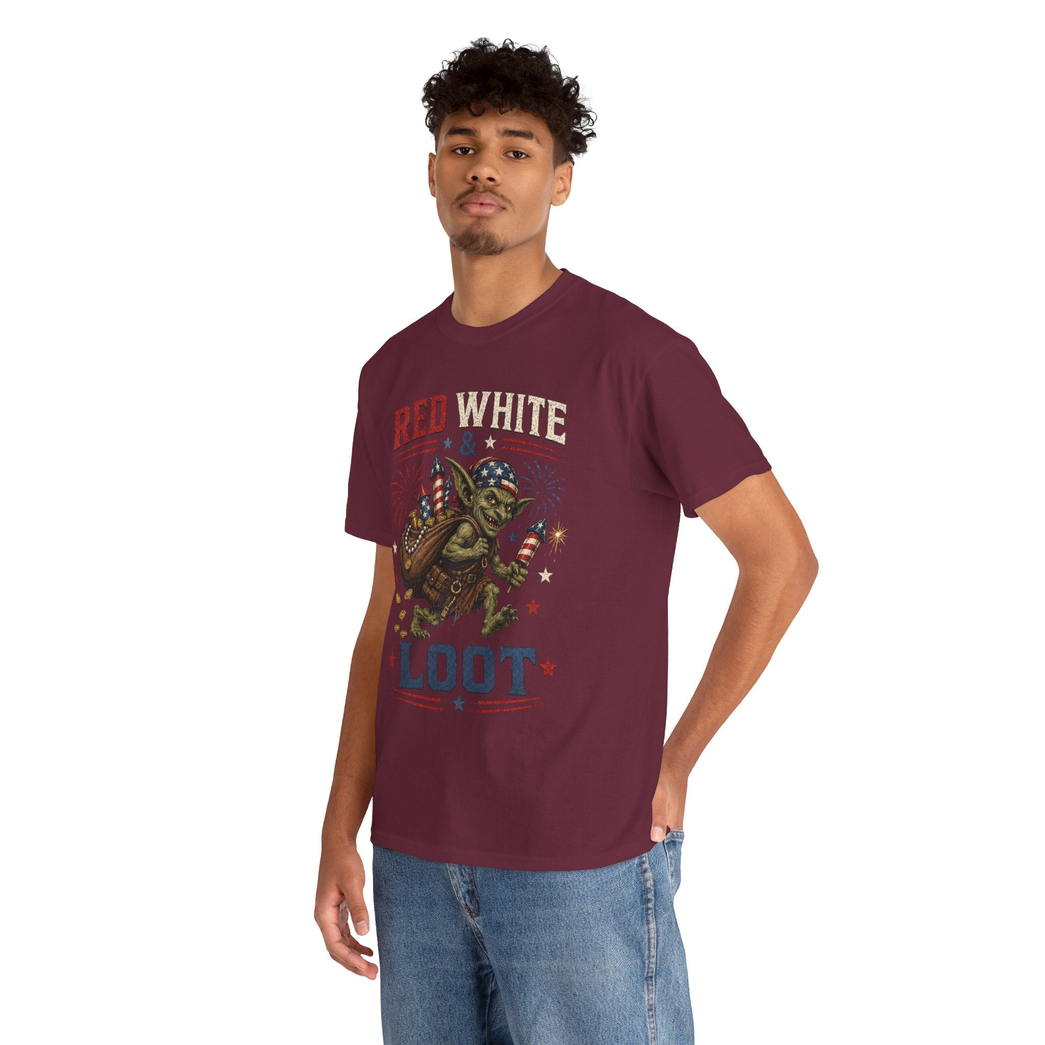 Red White & Loot Goblin Illustration Tee | Patriotic Fourth of July Shirt