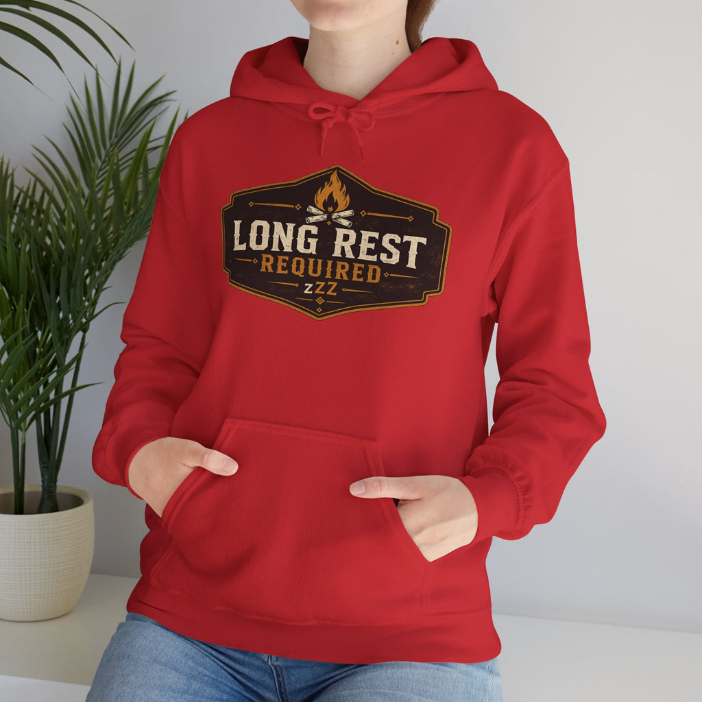 Long Rest Required Hoodie — Camping Campfire Graphic Pullover