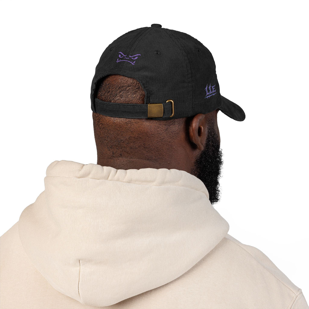 Vintage Corduroy Baseball Cap — Embroidered Purple Dino Skull