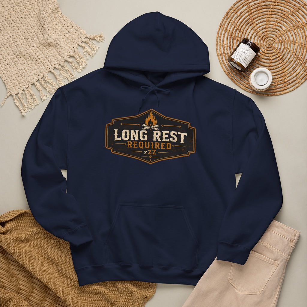 Long Rest Required Hoodie — Camping Campfire Graphic Pullover