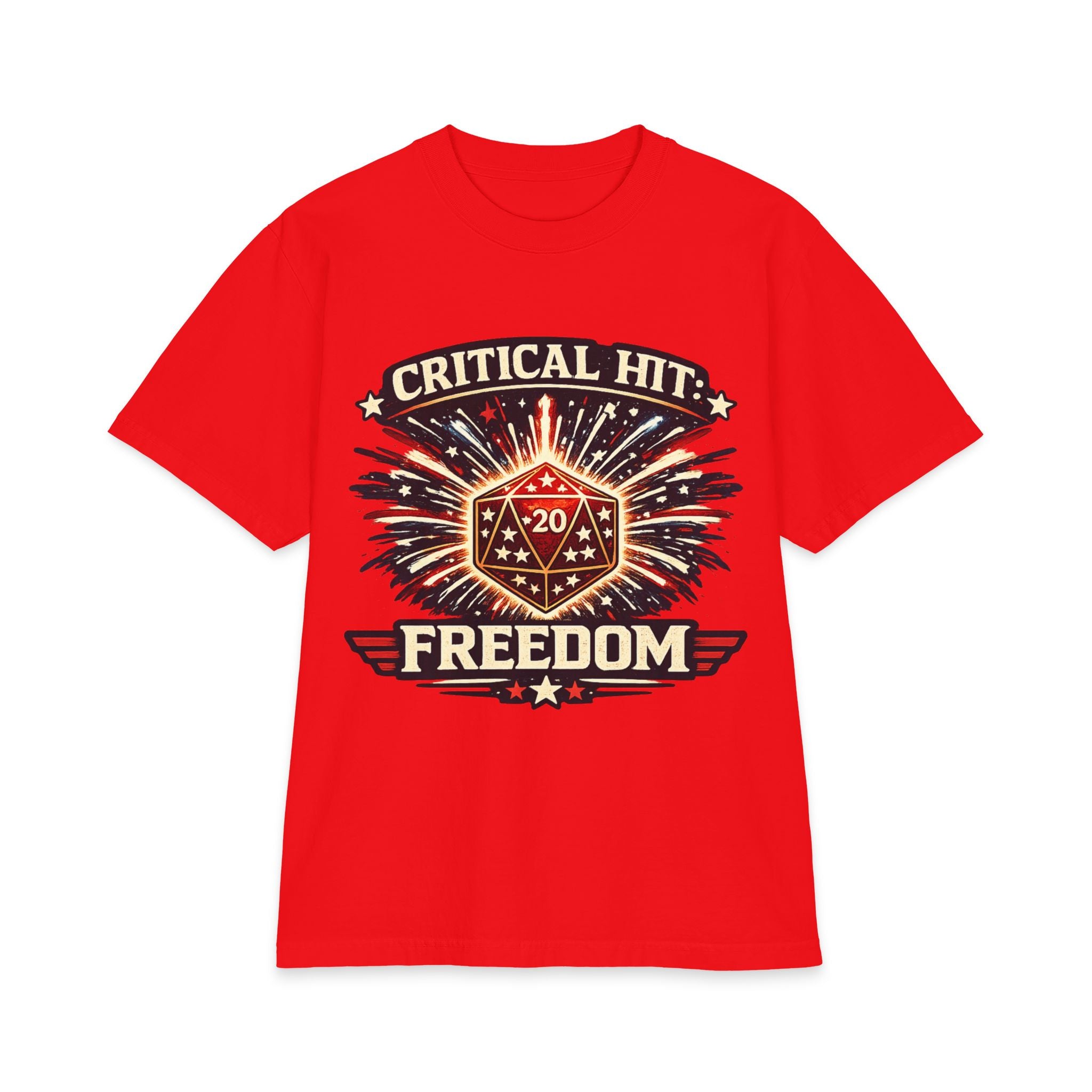 Critical Hit Freedom T-Shirt | D20 Dice Fireworks RPG Gaming