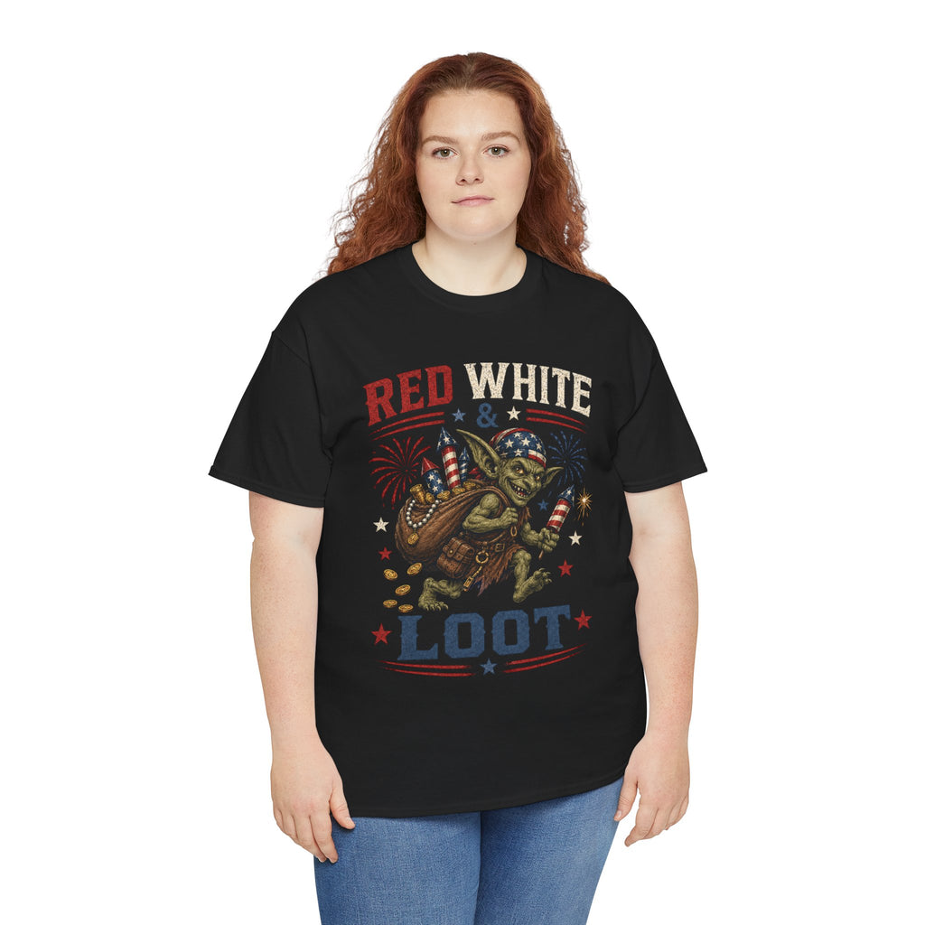 Red White & Loot Goblin Illustration Tee | Patriotic Fourth of July Shirt