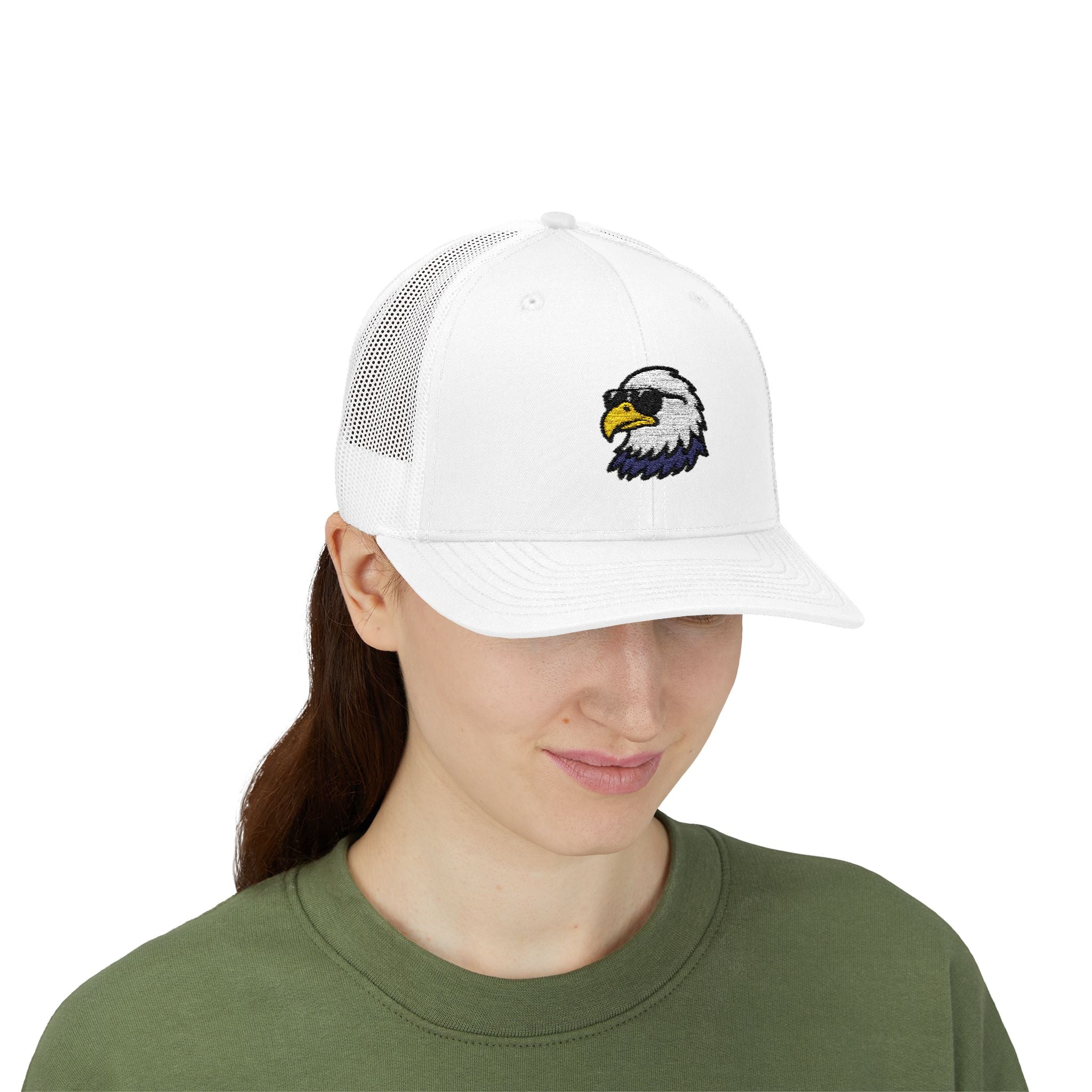 Eagle Head Embroidered Snapback Trucker Cap — Patriotic Mesh Baseball Hat