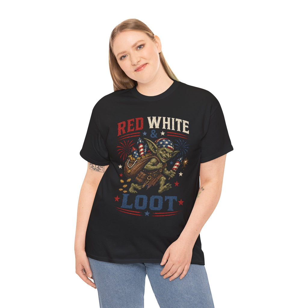Red White & Loot Goblin Illustration Tee | Patriotic Fourth of July Shirt
