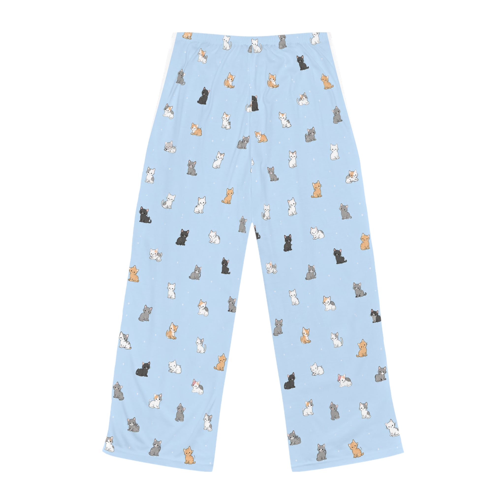 Cat Print Women's Pajama Pants – Light Blue All-Over Cute Kitten Lounge Pants