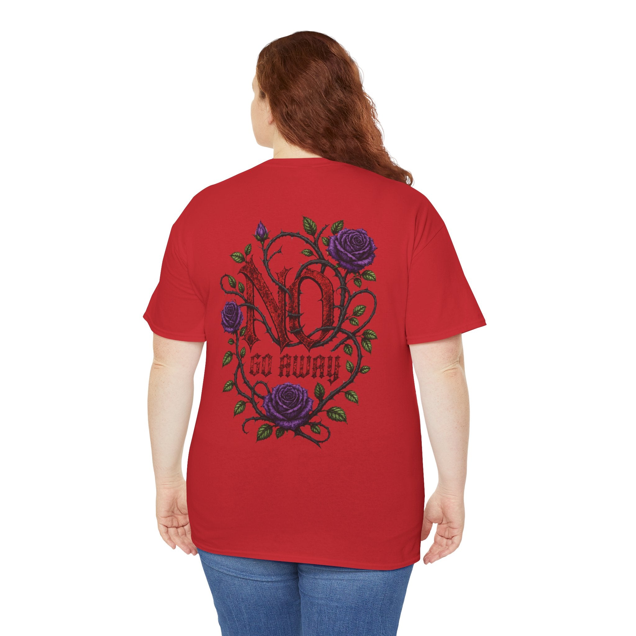 No Go Away T-Shirt | Gothic Purple Roses, Dark Floral Typography