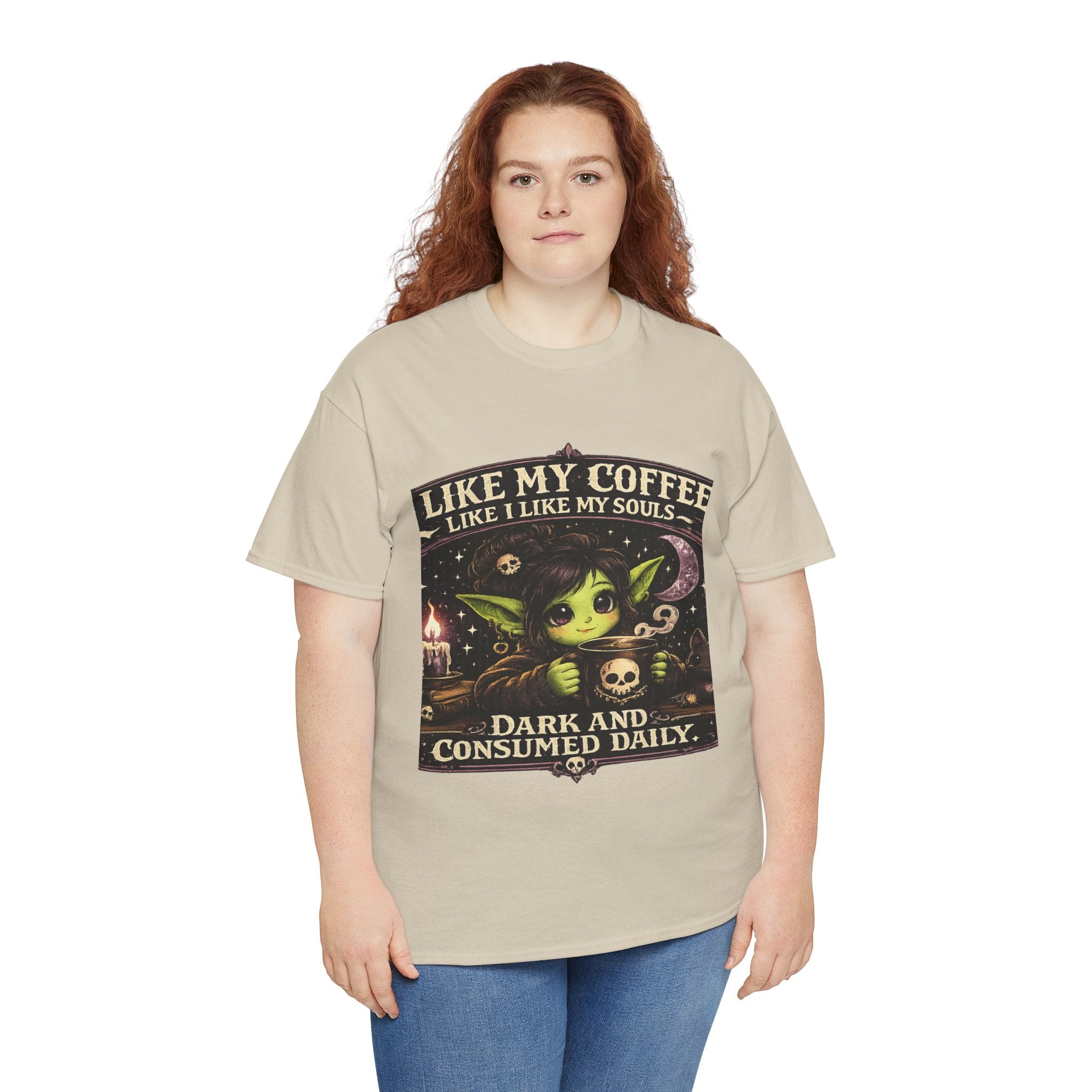 Like My Coffee Tee — "Like My Coffee Like I Like My Souls: Dark and Consumed Daily" Gothic Graphic T-Shirt