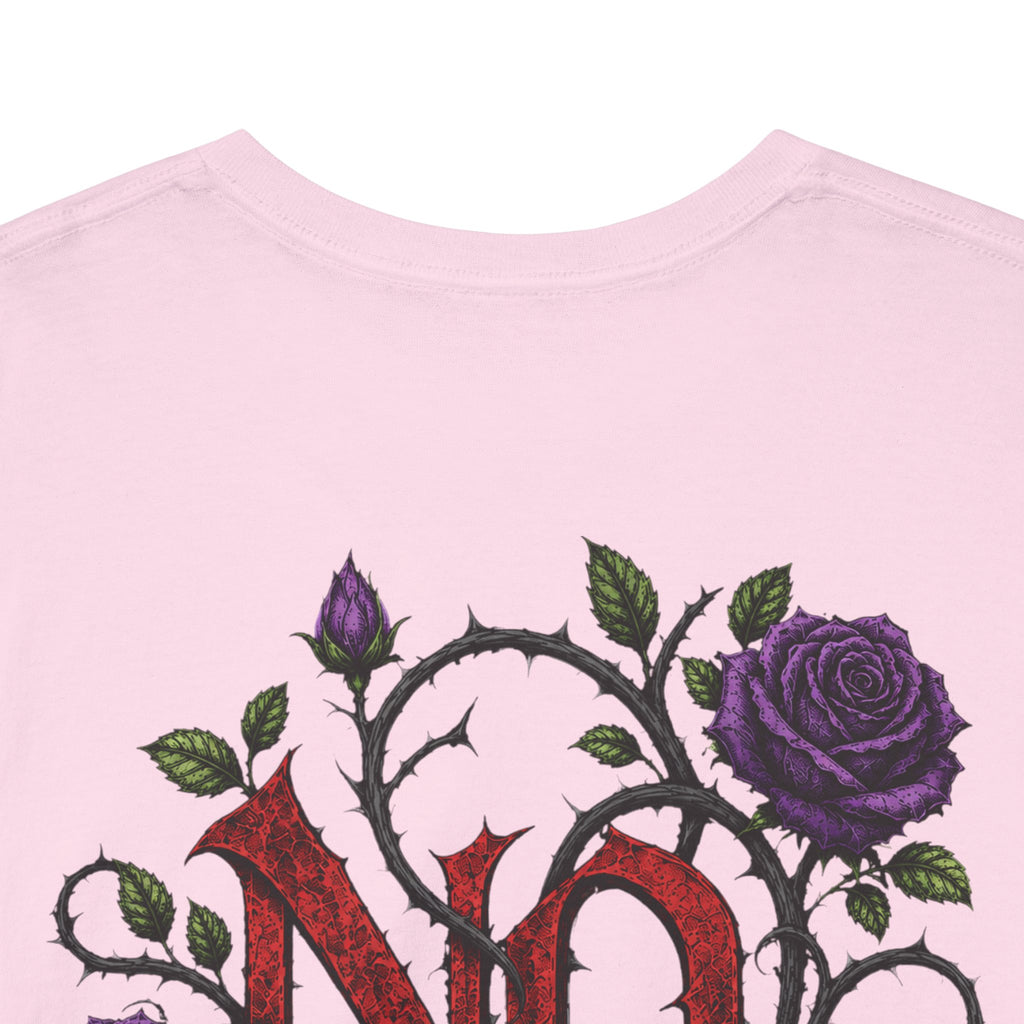 No Go Away T-Shirt | Gothic Purple Roses, Dark Floral Typography