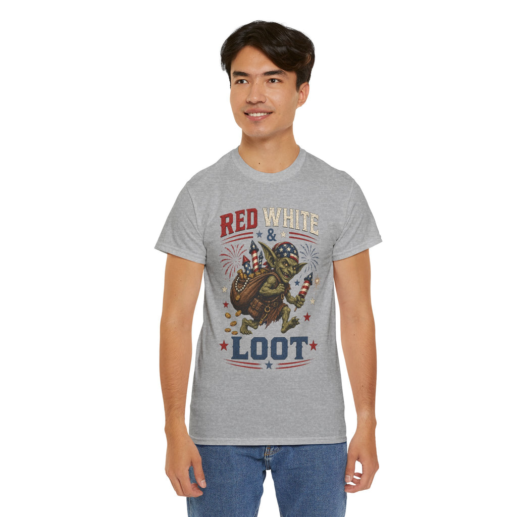Red White & Loot Goblin Illustration Tee | Patriotic Fourth of July Shirt