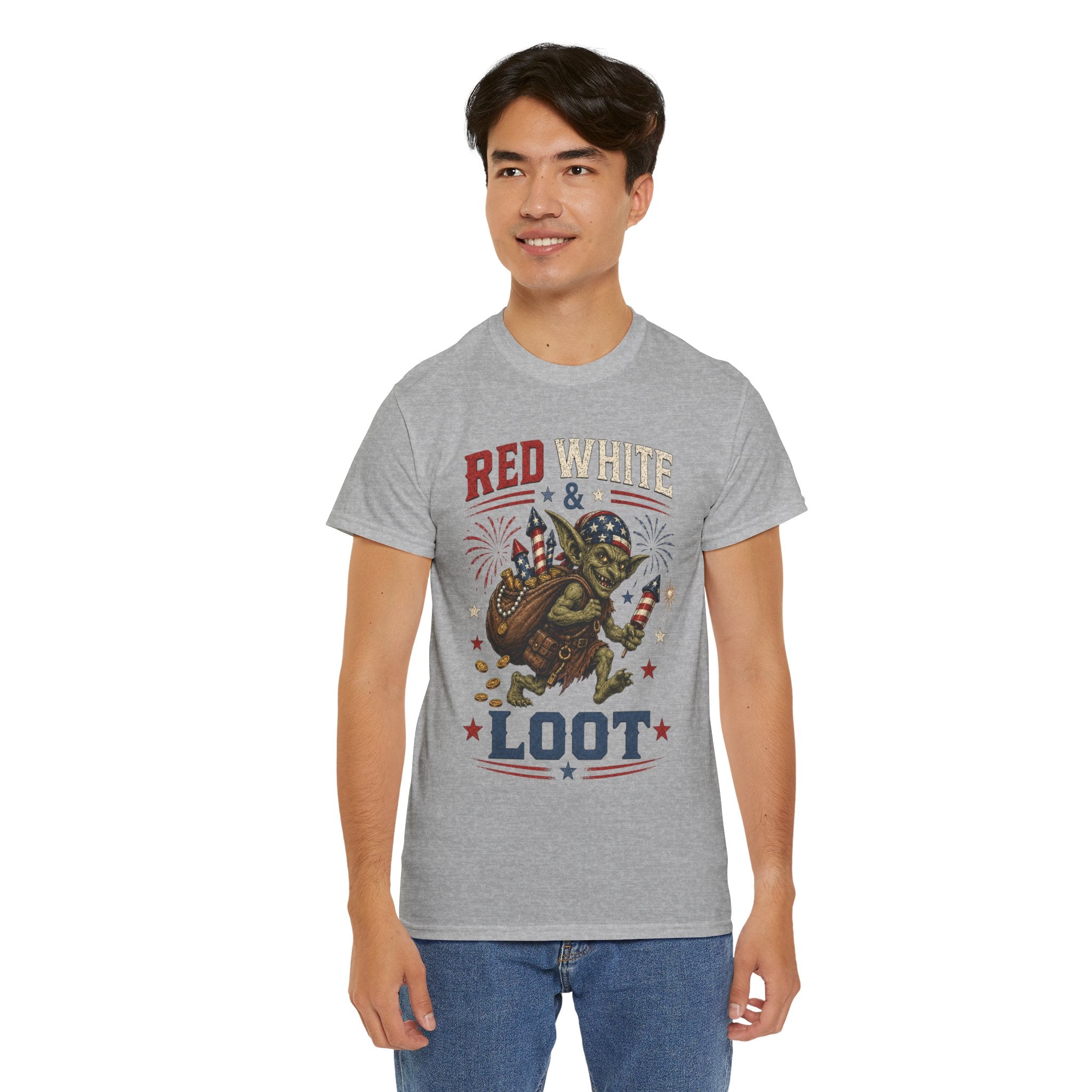 Red White & Loot Goblin Illustration Tee | Patriotic Fourth of July Shirt