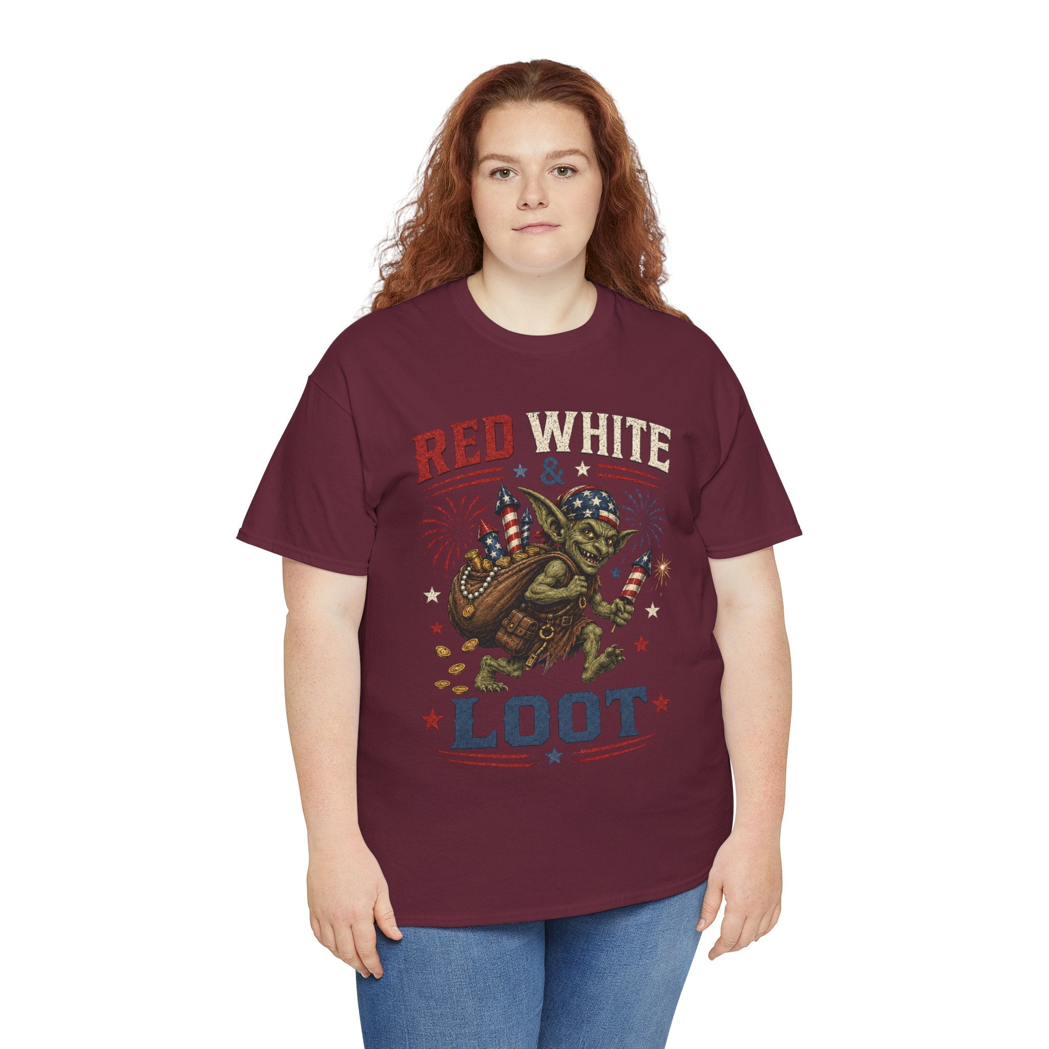 Red White & Loot Goblin Illustration Tee | Patriotic Fourth of July Shirt