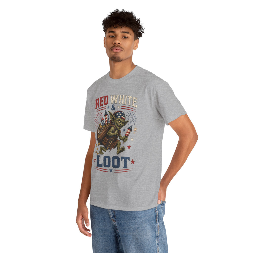 Red White & Loot Goblin Illustration Tee | Patriotic Fourth of July Shirt