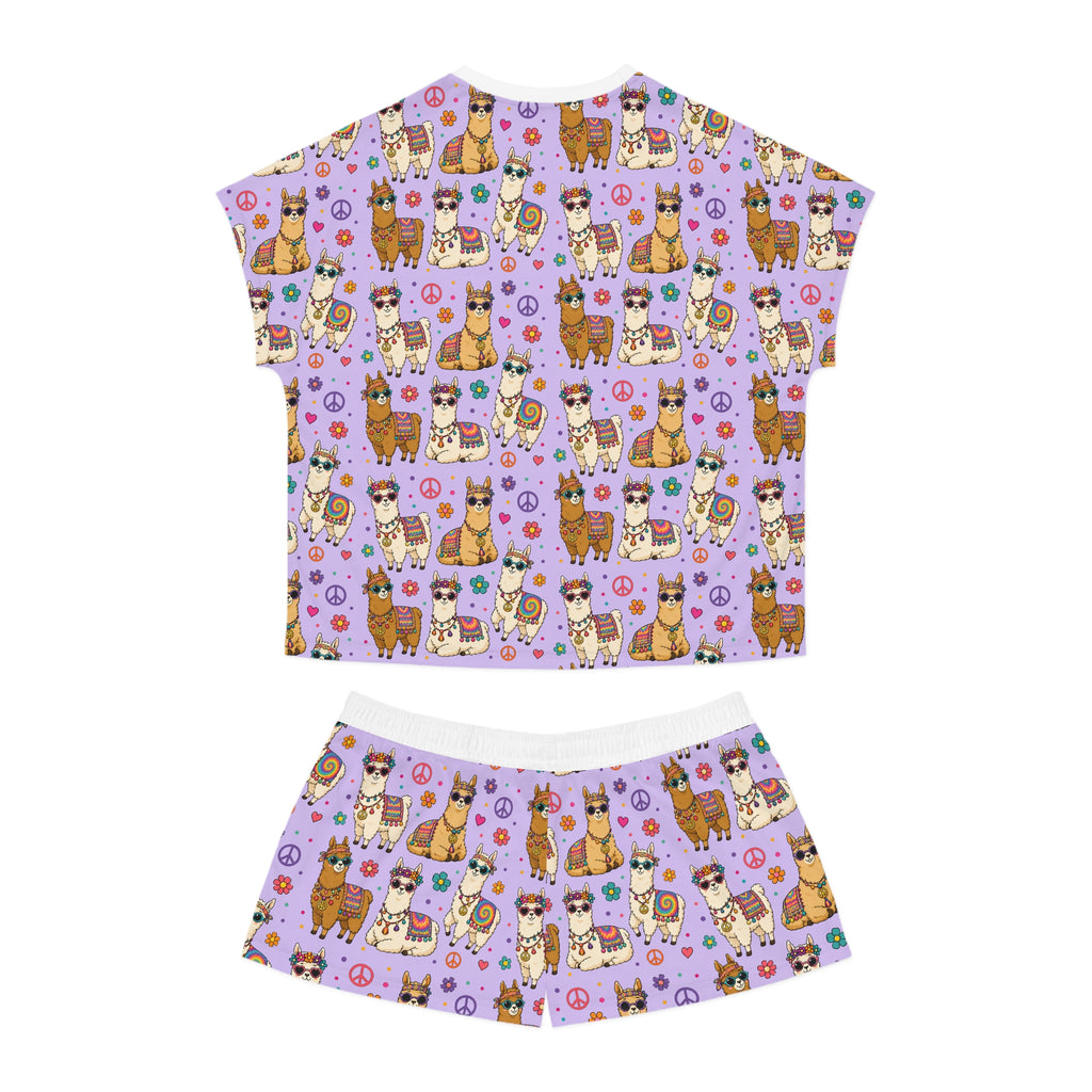 Llama Party Women’s Short Pajama Set — Cute Purple All-Over Print Sleepwear