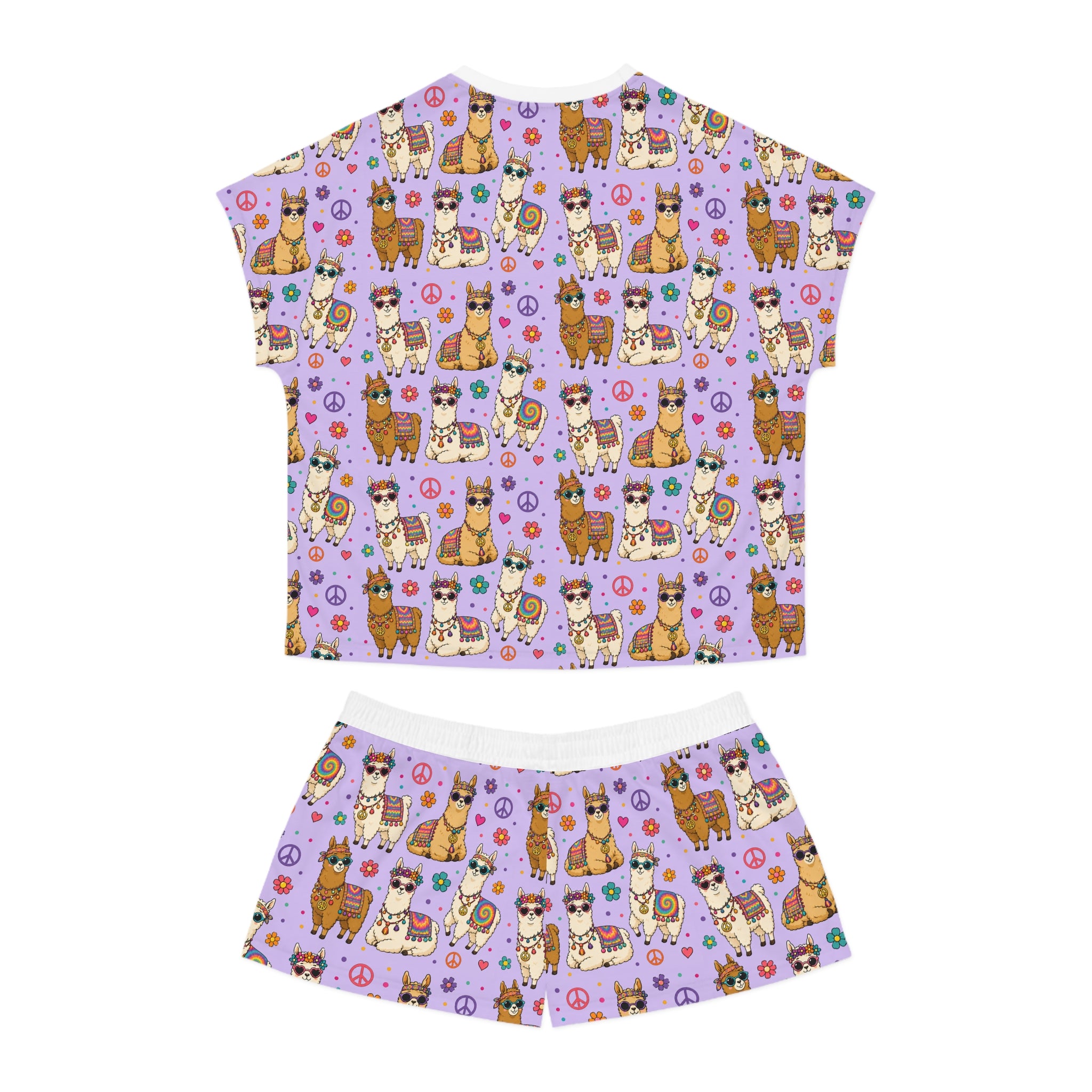 Llama Party Women’s Short Pajama Set — Cute Purple All-Over Print Sleepwear