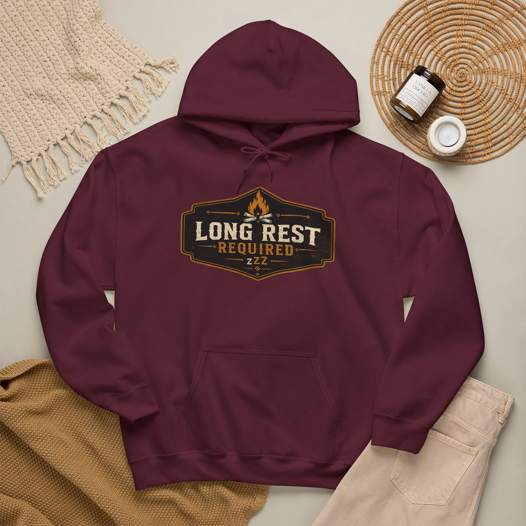 Long Rest Required Hoodie — Camping Campfire Graphic Pullover