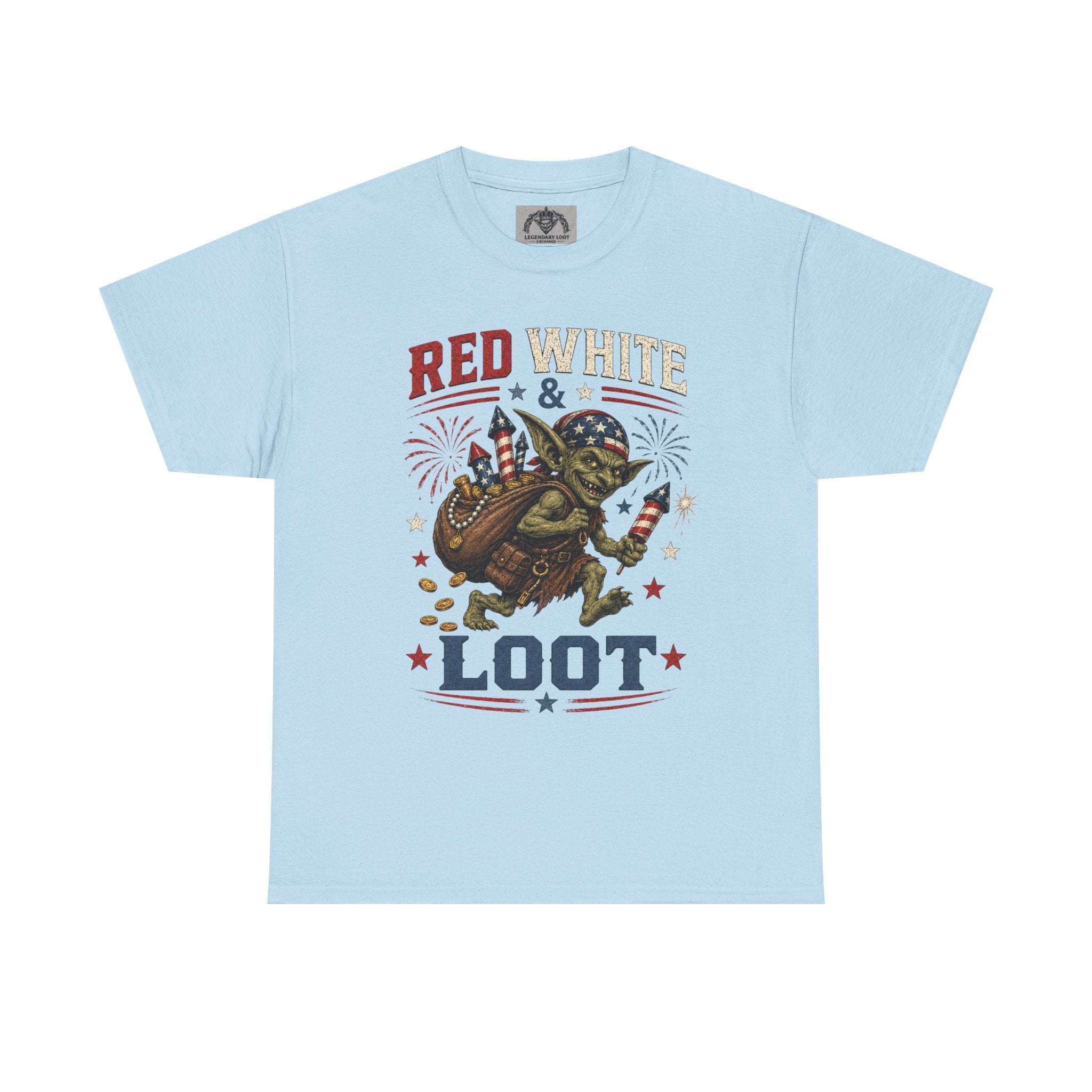 Red White & Loot Goblin Illustration Tee | Patriotic Fourth of July Shirt