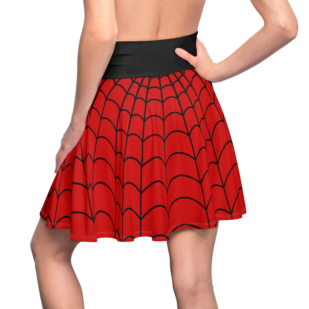 Red Spiderweb Skater Skirt — Women's Comic-Style Cosplay & Halloween Skirt