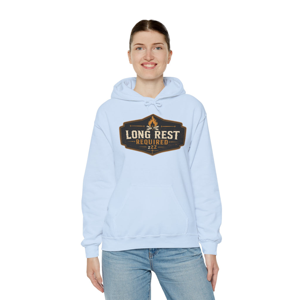 Long Rest Required Hoodie — Camping Campfire Graphic Pullover