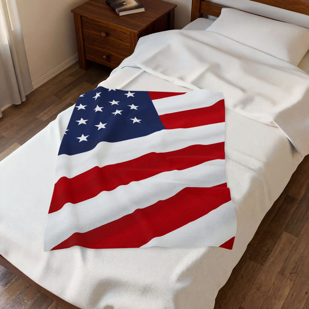 American Flag Velveteen Plush Blanket | USA Stars Stripes Throw