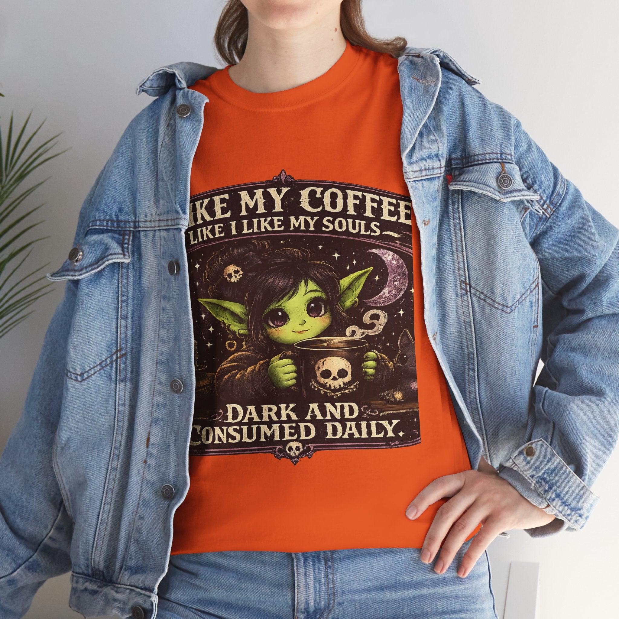 Like My Coffee Tee — "Like My Coffee Like I Like My Souls: Dark and Consumed Daily" Gothic Graphic T-Shirt