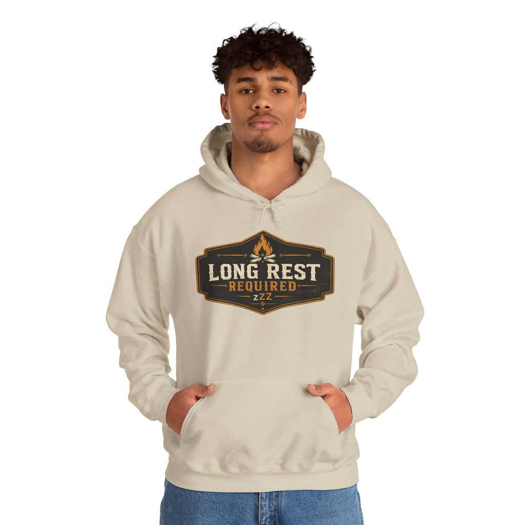 Long Rest Required Hoodie — Camping Campfire Graphic Pullover
