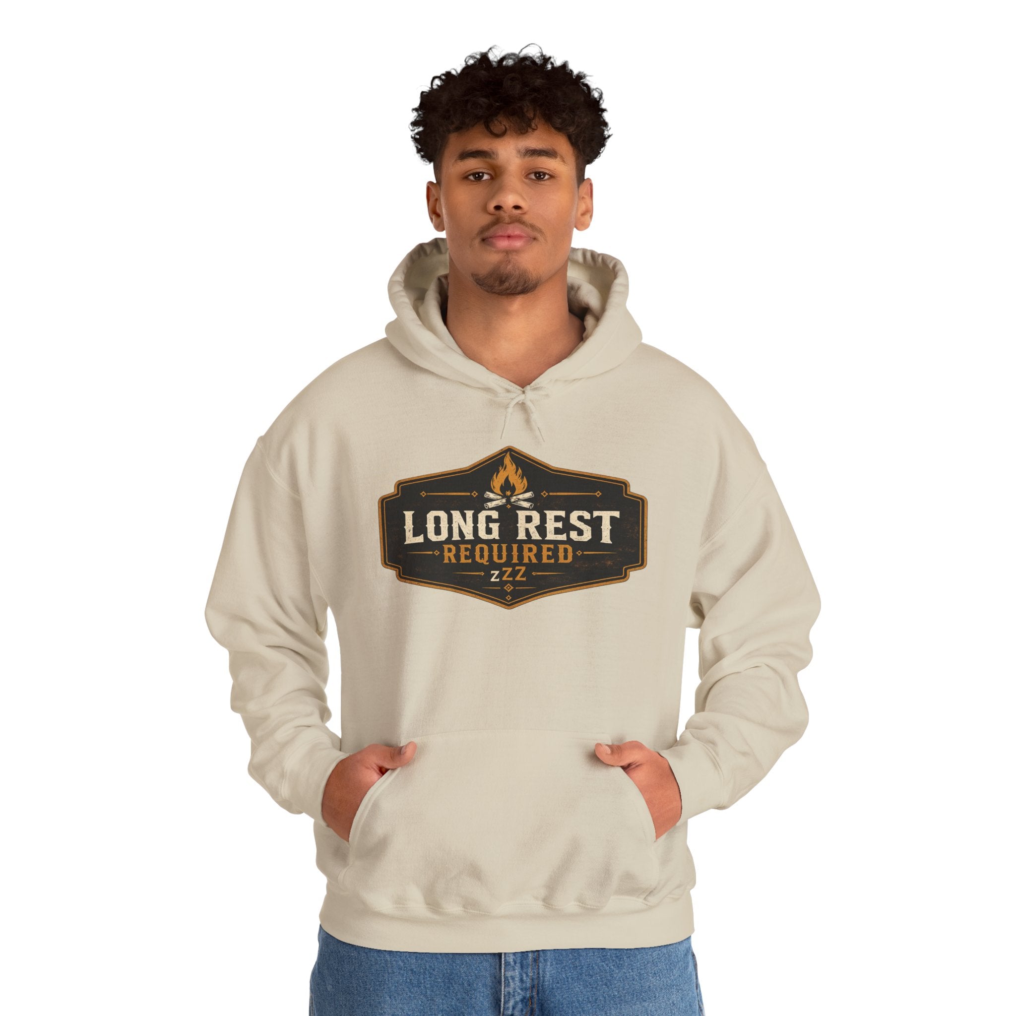Long Rest Required Hoodie — Camping Campfire Graphic Pullover