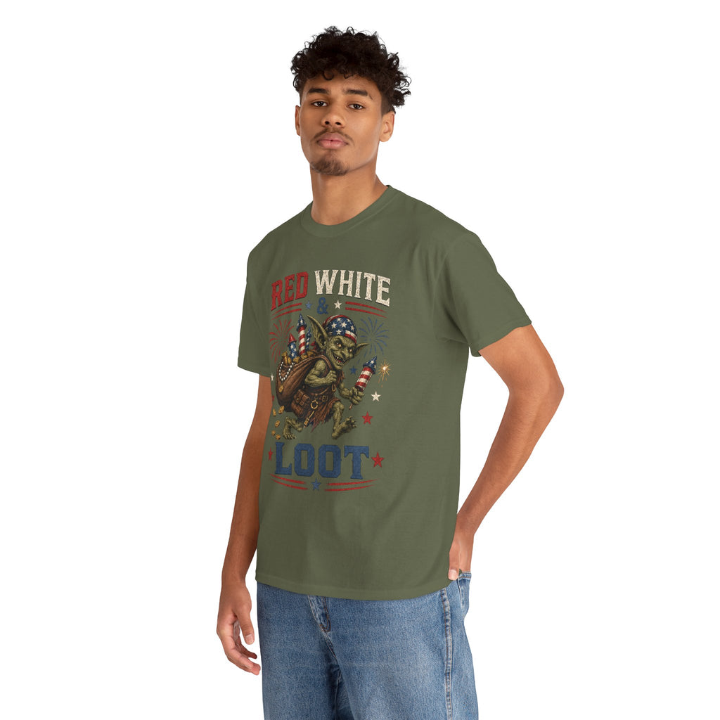 Red White & Loot Goblin Illustration Tee | Patriotic Fourth of July Shirt