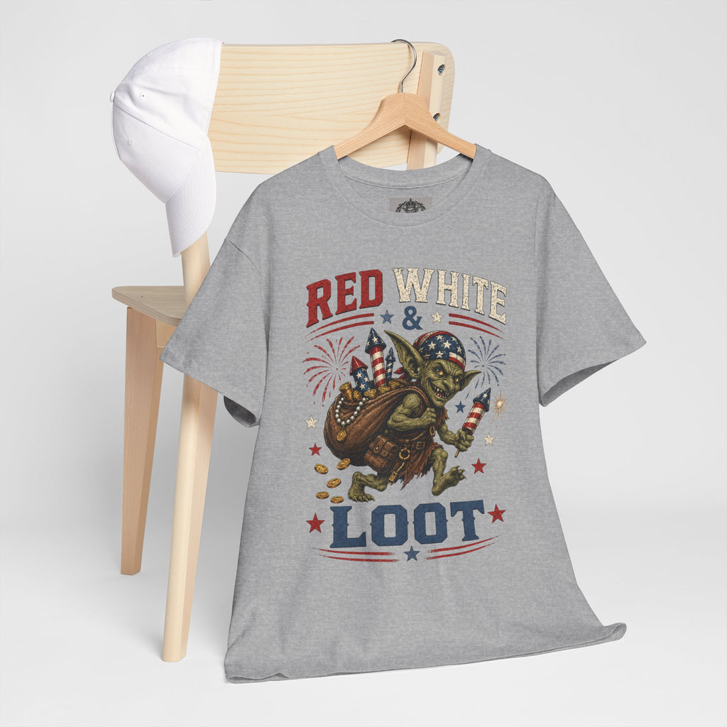 Red White & Loot Goblin Illustration Tee | Patriotic Fourth of July Shirt