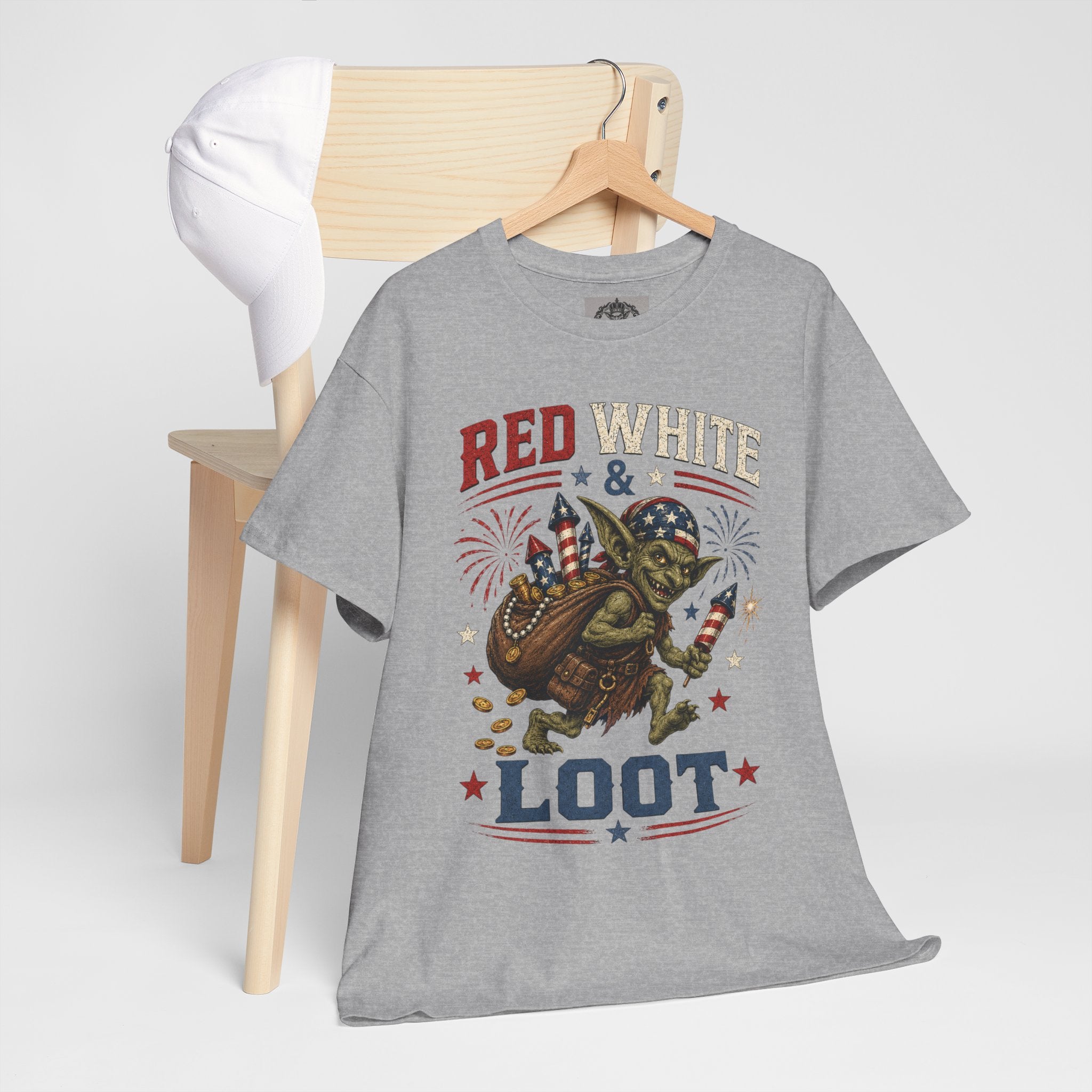 Red White & Loot Goblin Illustration Tee | Patriotic Fourth of July Shirt