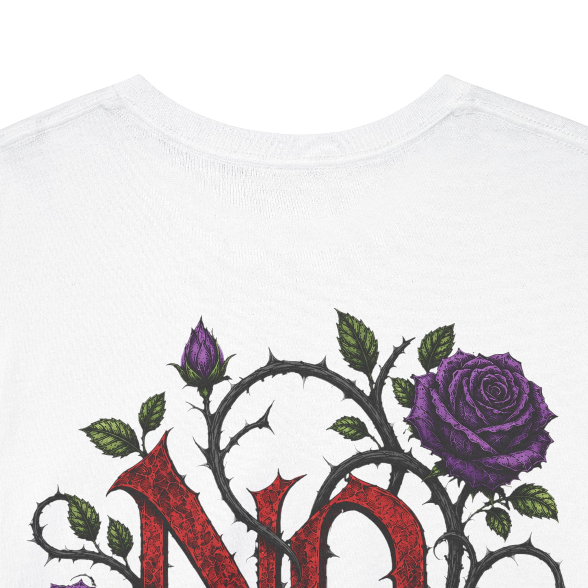 No Go Away T-Shirt | Gothic Purple Roses, Dark Floral Typography