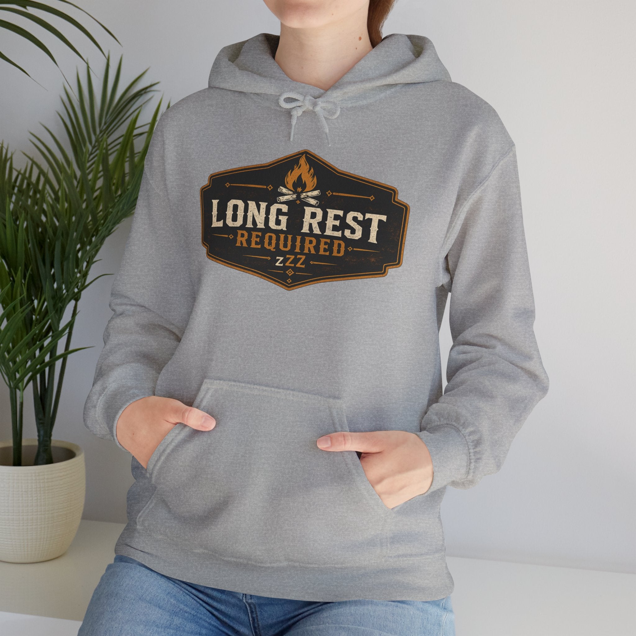 Long Rest Required Hoodie — Camping Campfire Graphic Pullover