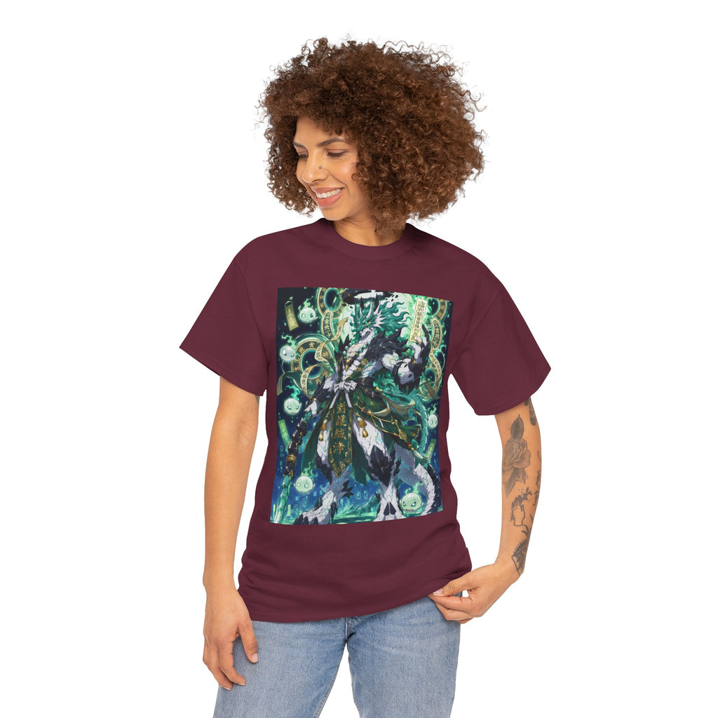 Mystic Forest Sorcerer T-Shirt | Fantasy Mage Illustration, Green Aura