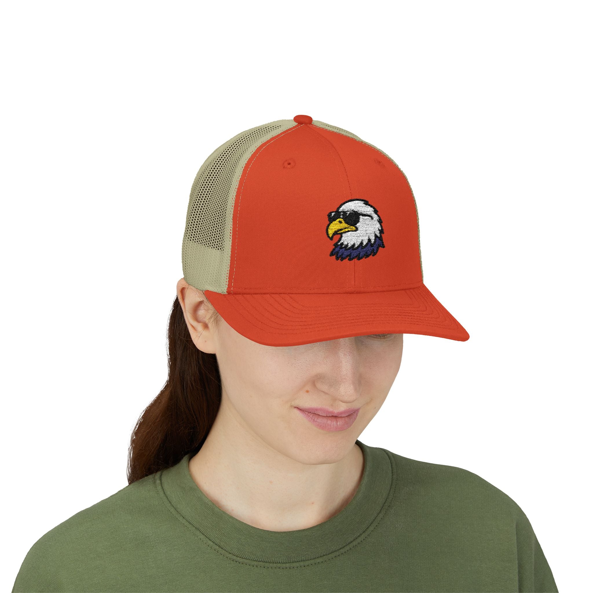 Eagle Head Embroidered Snapback Trucker Cap — Patriotic Mesh Baseball Hat