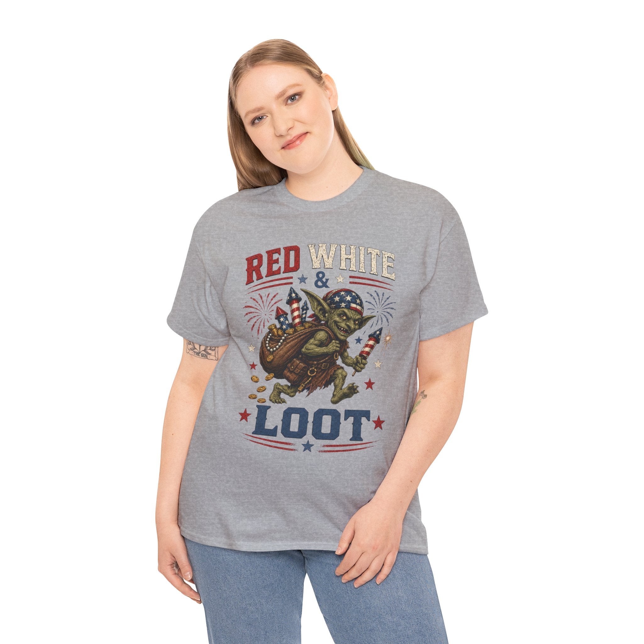 Red White & Loot Goblin Illustration Tee | Patriotic Fourth of July Shirt
