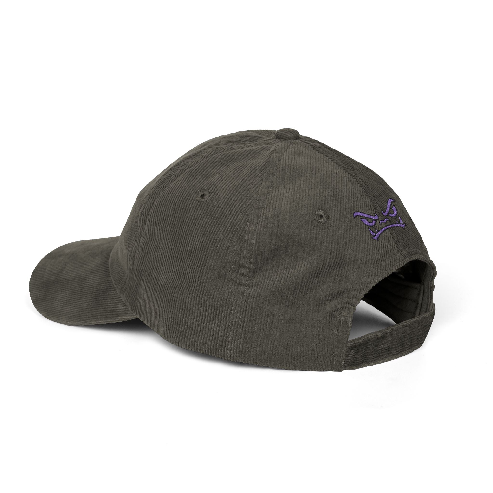 Vintage Corduroy Baseball Cap — Embroidered Purple Dino Skull