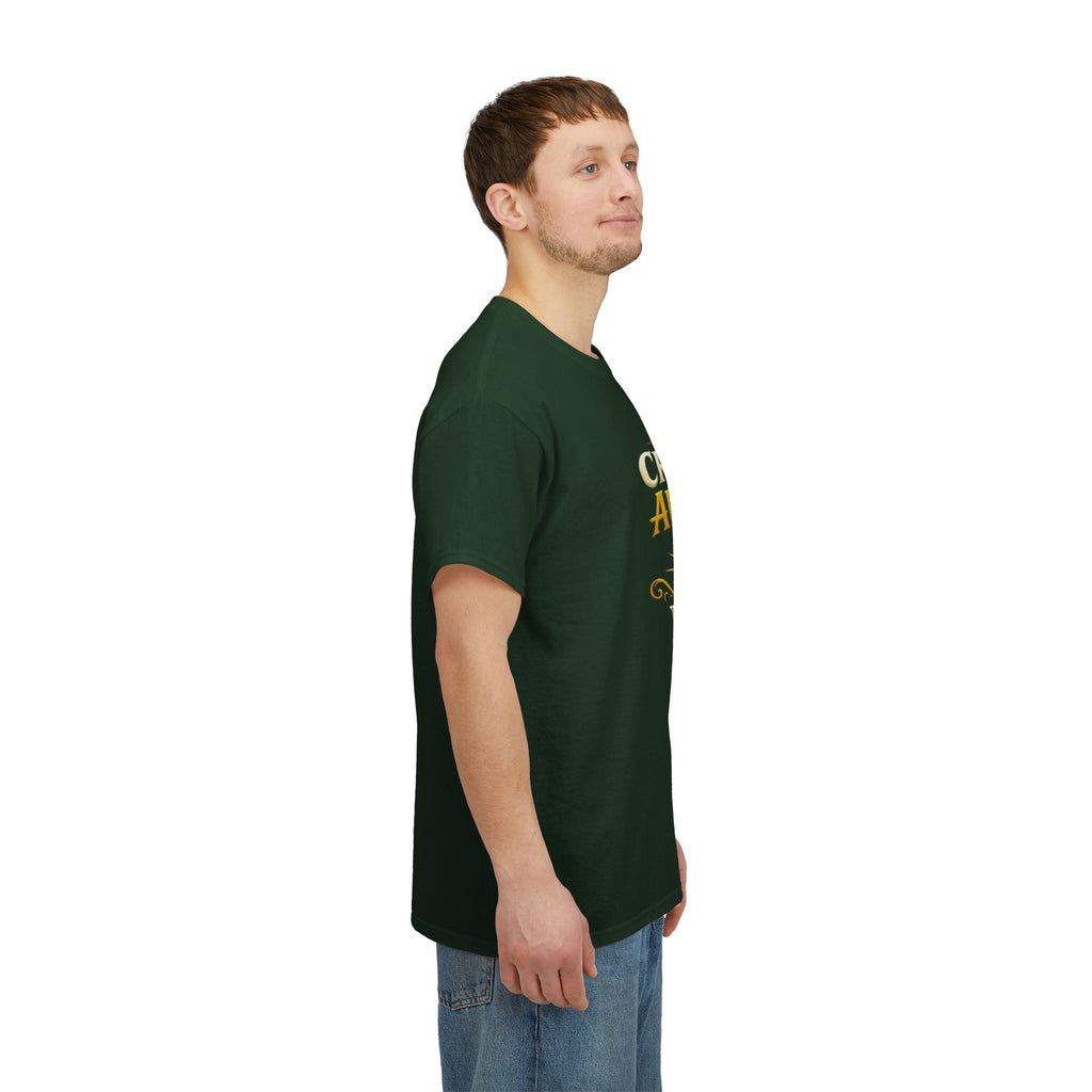 Critically Awesome Dad T‑Shirt – Gold D20 Gaming Father Tee (Father’s Day, Gamer Dad Gift)