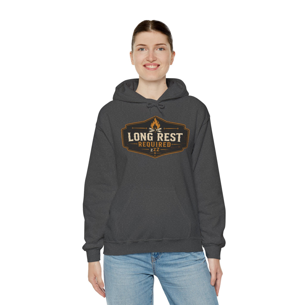 Long Rest Required Hoodie — Camping Campfire Graphic Pullover
