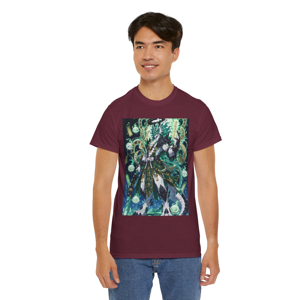 Mystic Forest Sorcerer T-Shirt | Fantasy Mage Illustration, Green Aura