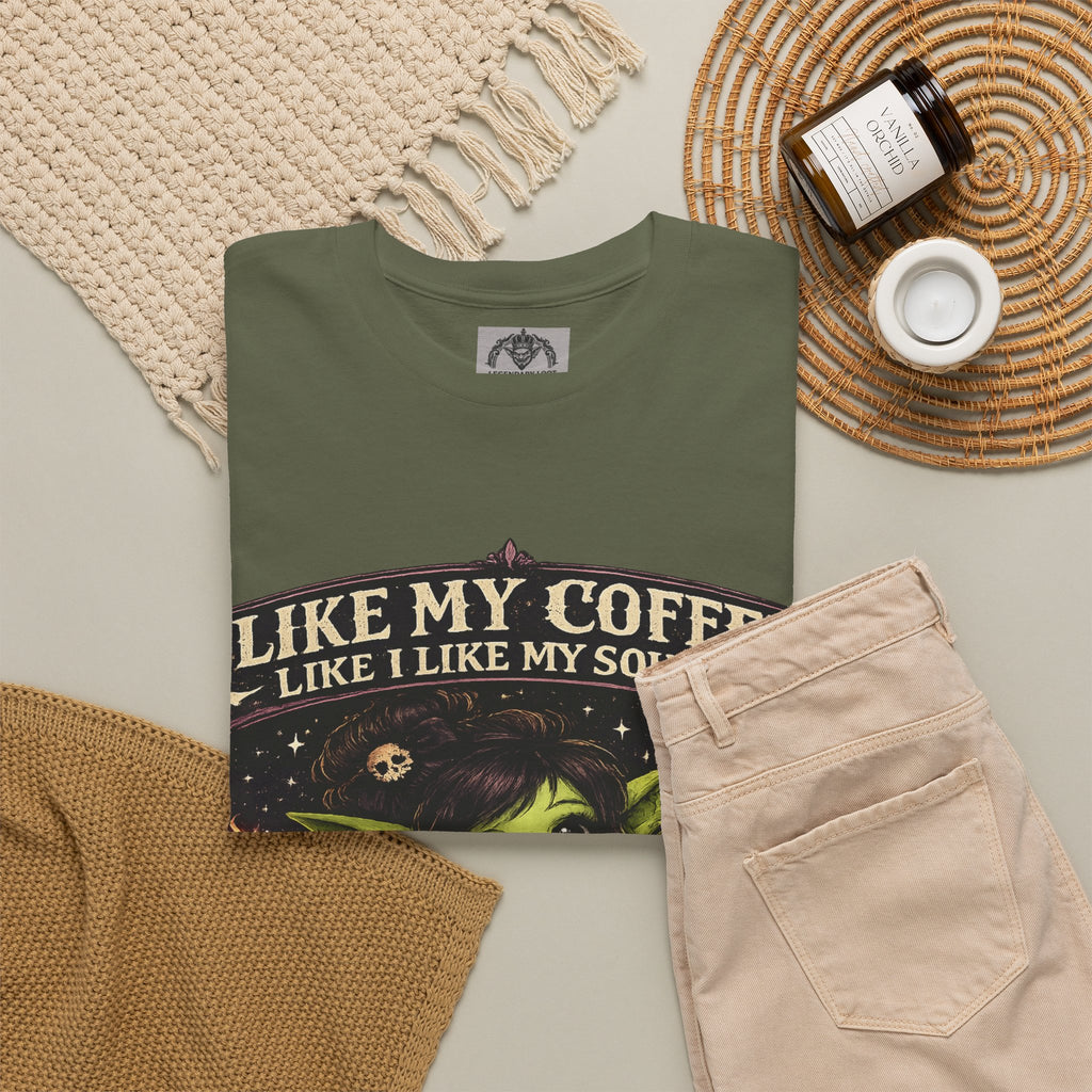 Like My Coffee Tee — "Like My Coffee Like I Like My Souls: Dark and Consumed Daily" Gothic Graphic T-Shirt