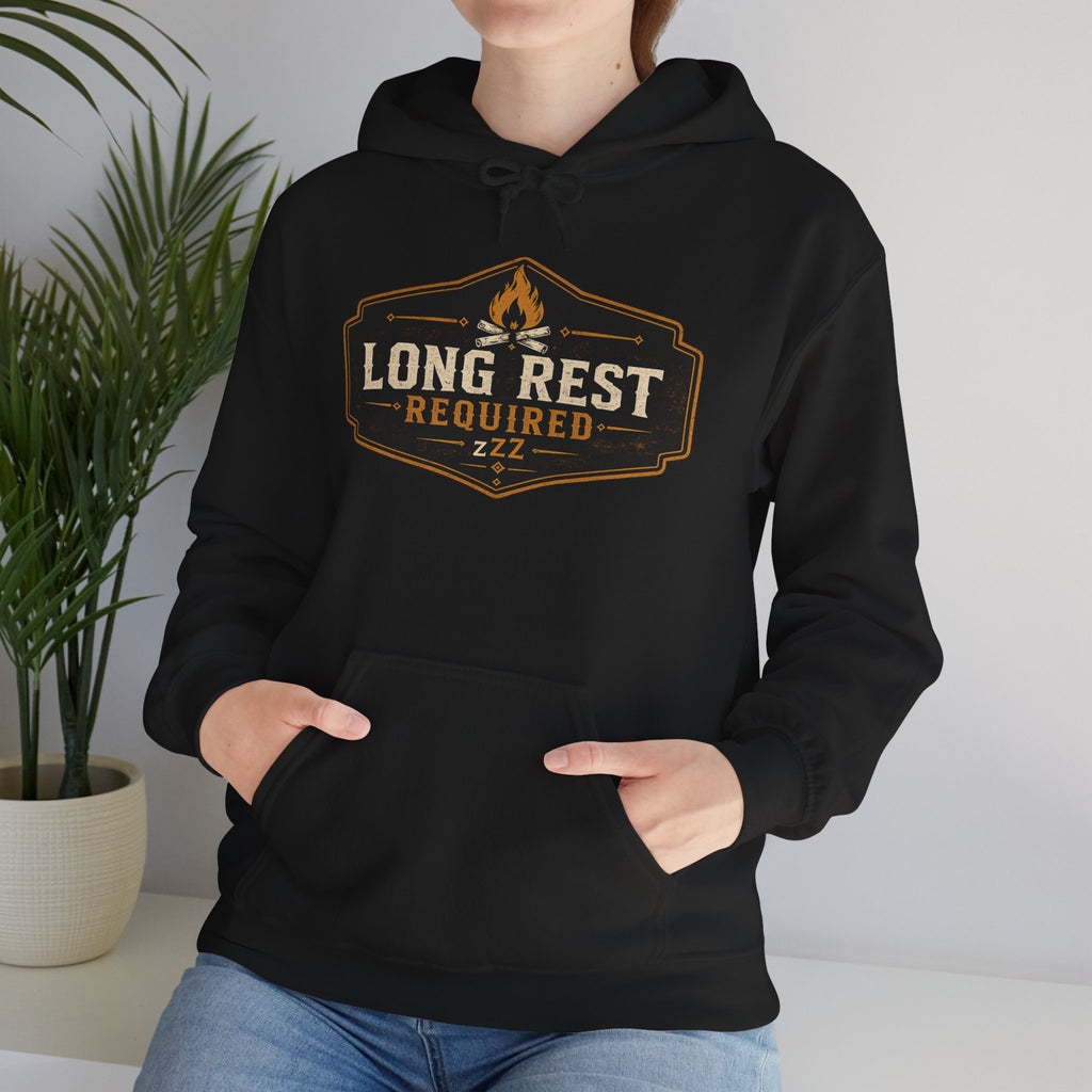 Long Rest Required Hoodie — Camping Campfire Graphic Pullover