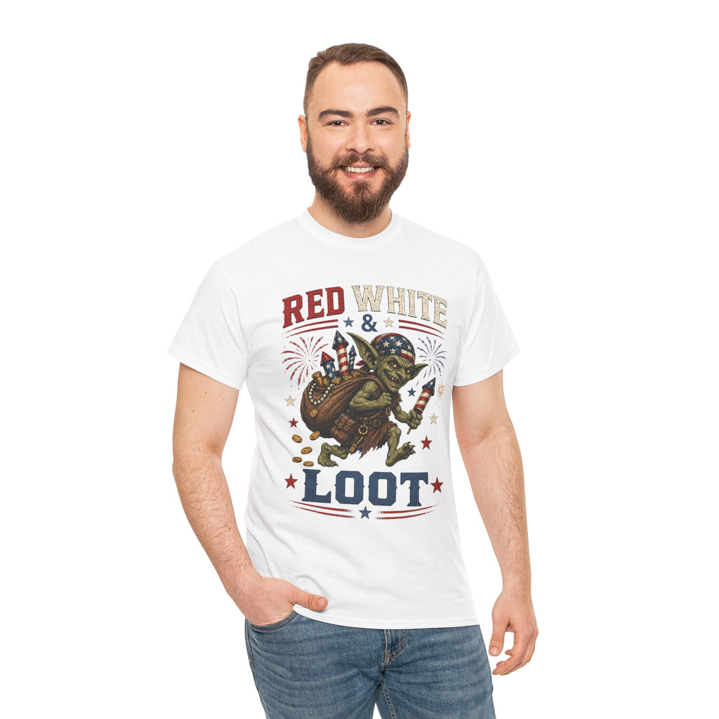 Red White & Loot Goblin Illustration Tee | Patriotic Fourth of July Shirt