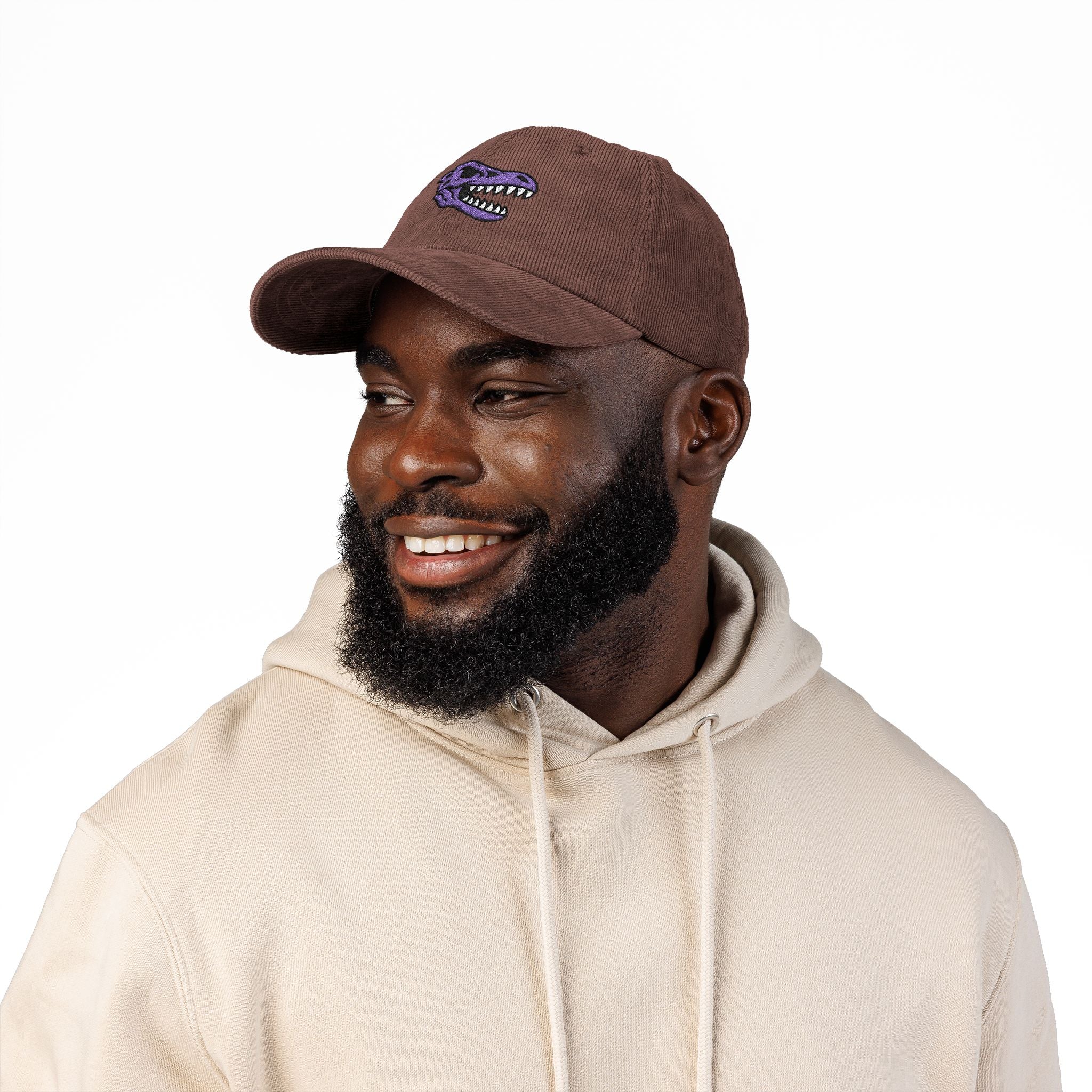 Vintage Corduroy Baseball Cap — Embroidered Purple Dino Skull