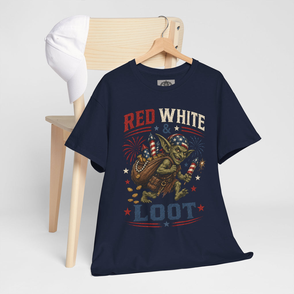 Red White & Loot Goblin Illustration Tee | Patriotic Fourth of July Shirt