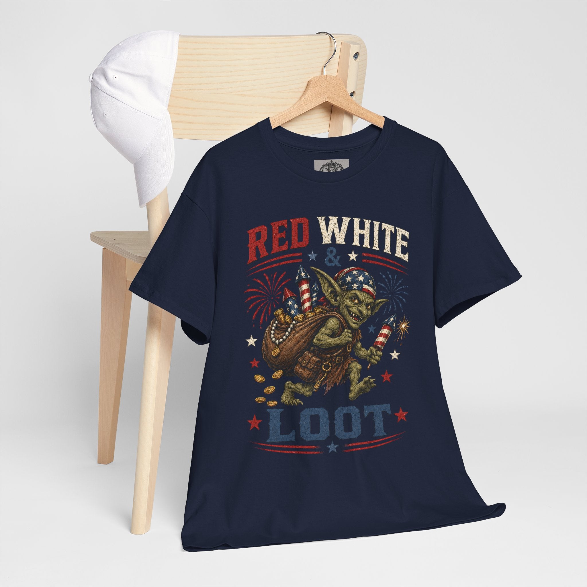 Red White & Loot Goblin Illustration Tee | Patriotic Fourth of July Shirt