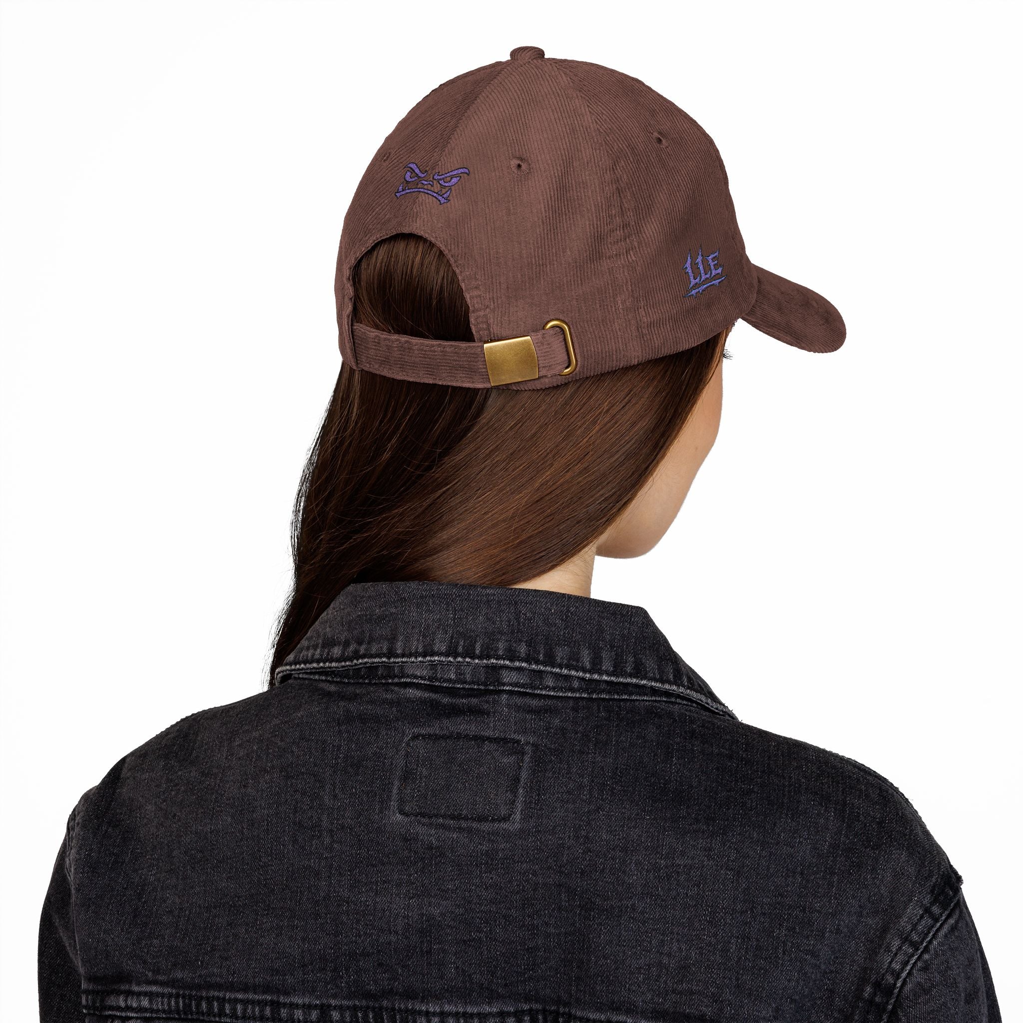 Vintage Corduroy Baseball Cap — Embroidered Purple Dino Skull