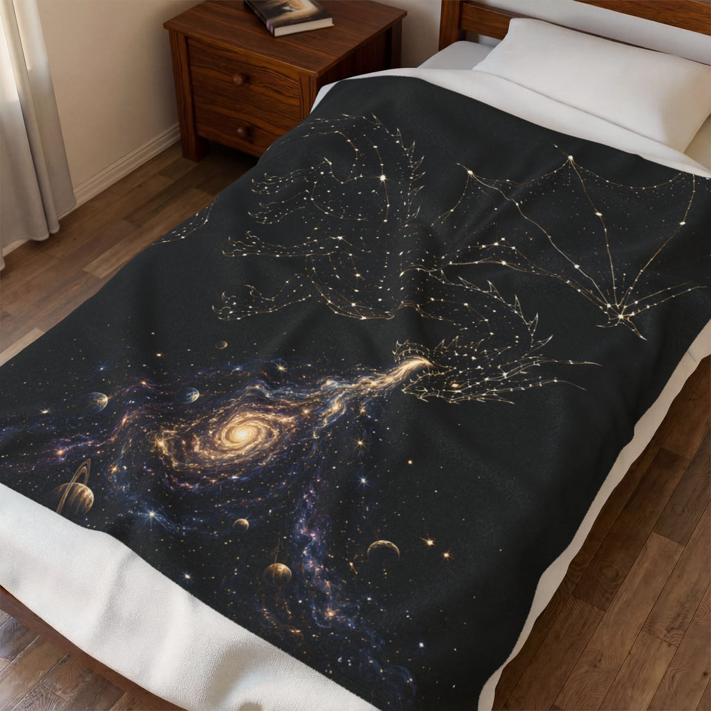 Galaxy Dragon Plush Blanket — Starry Constellation Velveteen Throw