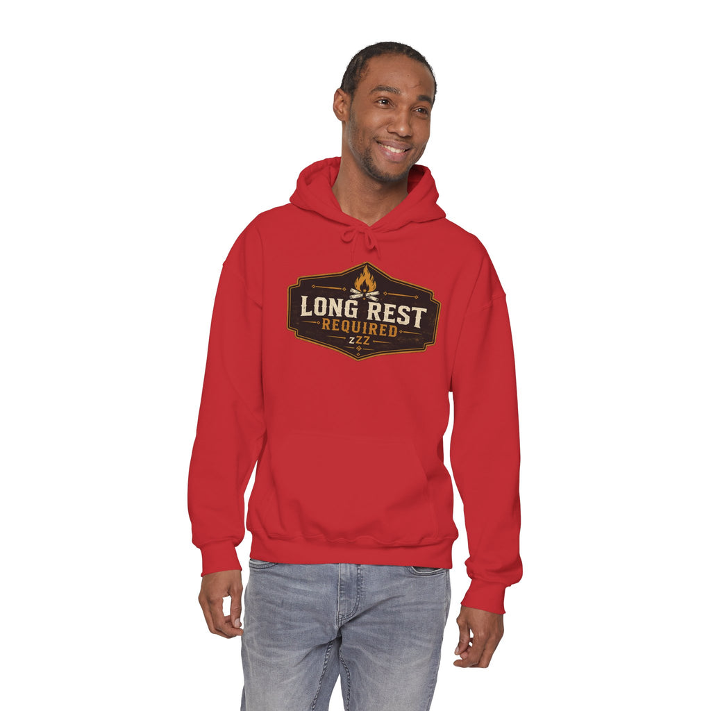 Long Rest Required Hoodie — Camping Campfire Graphic Pullover