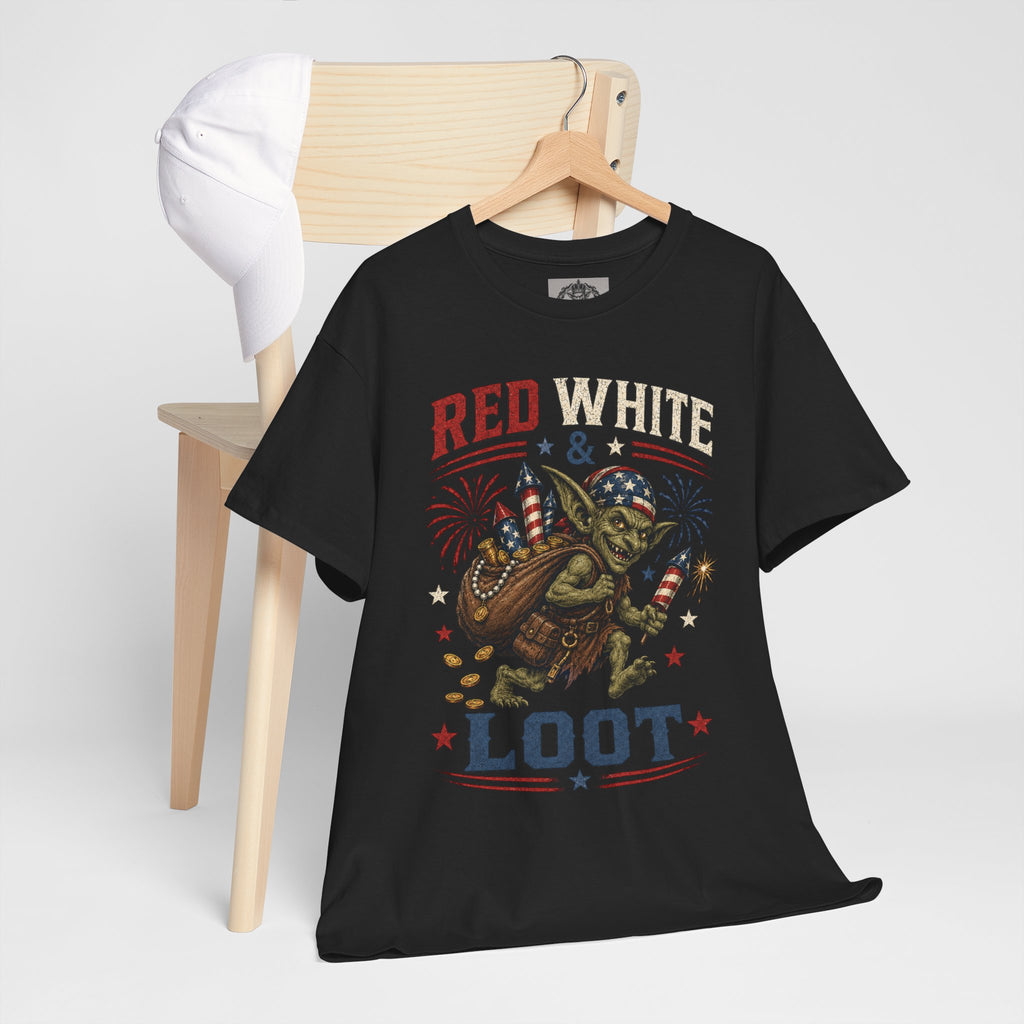 Red White & Loot Goblin Illustration Tee | Patriotic Fourth of July Shirt