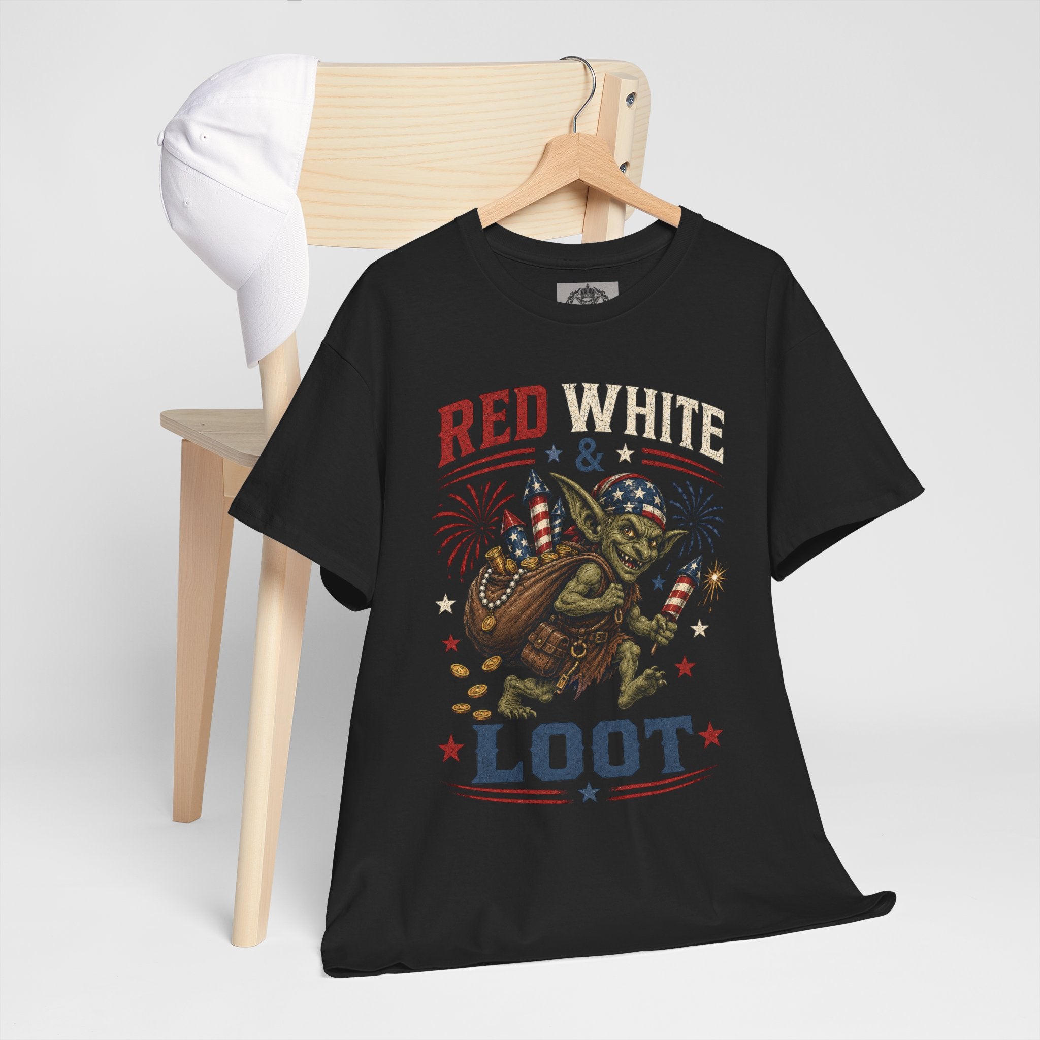 Red White & Loot Goblin Illustration Tee | Patriotic Fourth of July Shirt